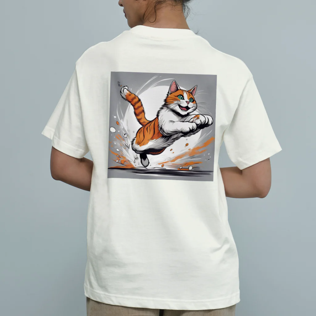 にゃんこーねこの飛ぶ猫 Organic Cotton T-Shirt