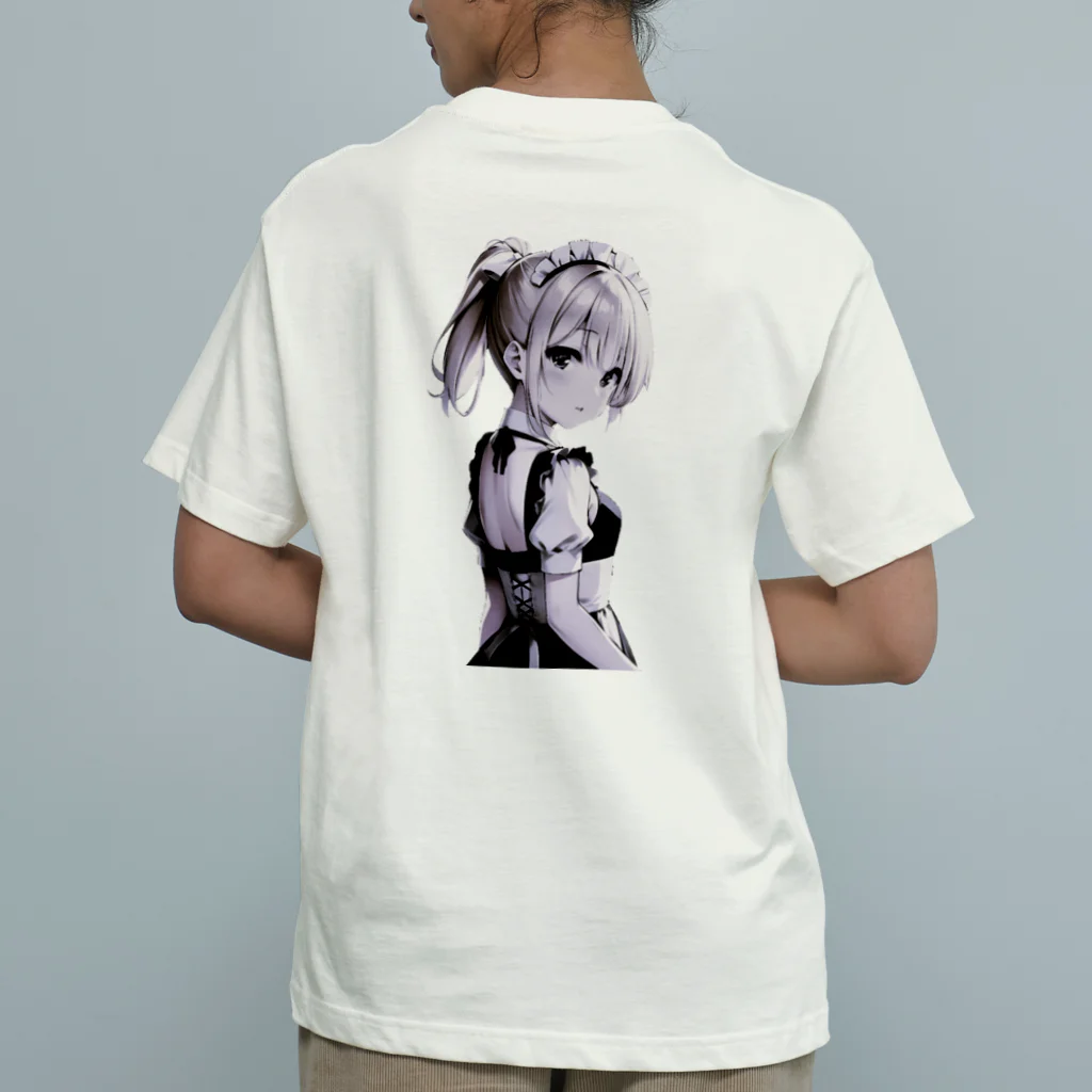 agomamushiの見返り金髪ポニテメイドさんモノクロバージョン Organic Cotton T-Shirt