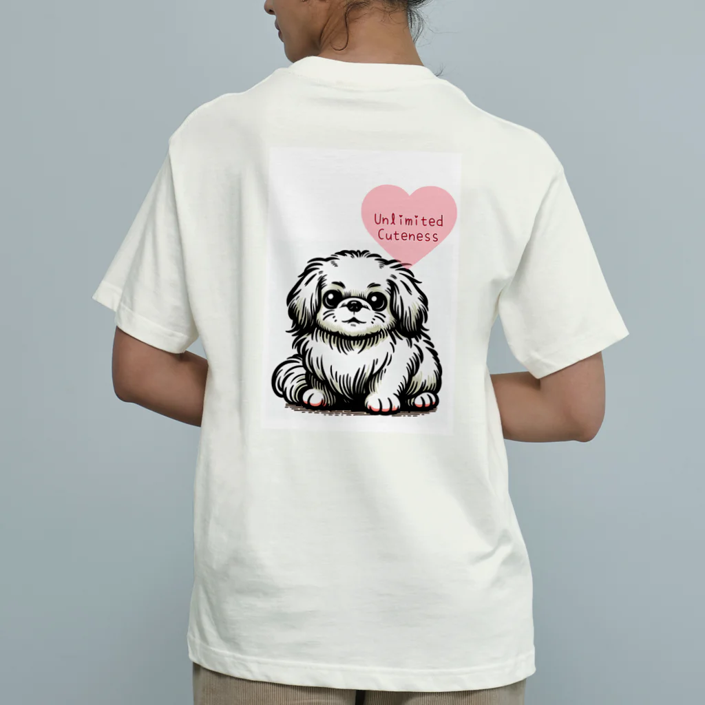 m_uu33ショップの可愛いペキニーズ オーガニックコットンTシャツ