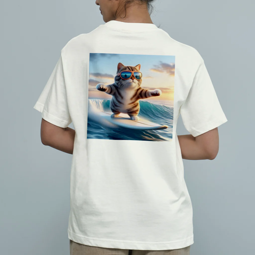 Creation CATの波乗りCAT オーガニックコットンTシャツ