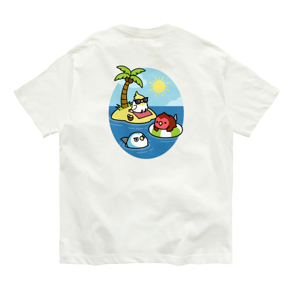 Cody the Lovebirdの（両面）コガネメキシコインコ　サーフィン　＆　南の島で夏休み Organic Cotton T-Shirt