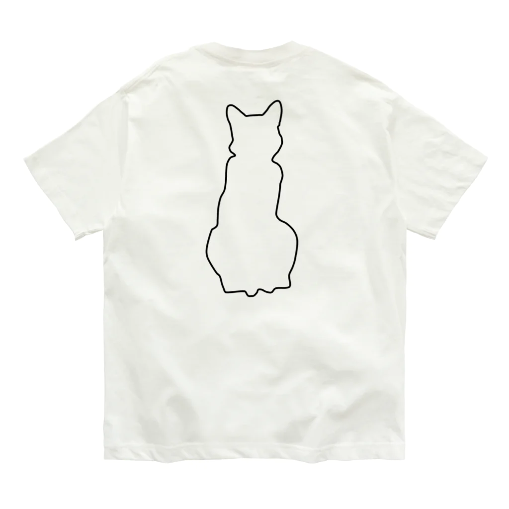 アトリエGINのロシアンブルー銀　猫の100% Tシャツ(線画Ver) オーガニックコットンTシャツ