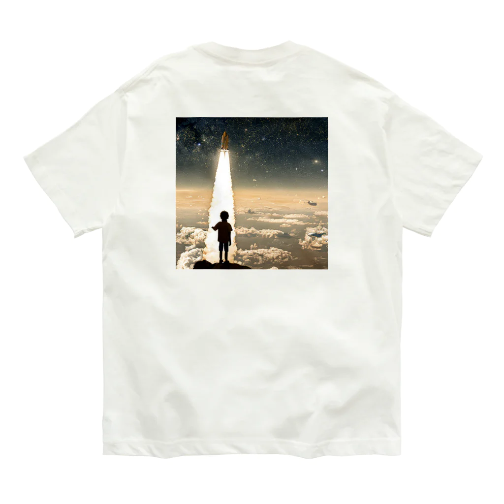 AI美女（appurin）公式グッズのスペースロケットと少年 オーガニックコットンTシャツ