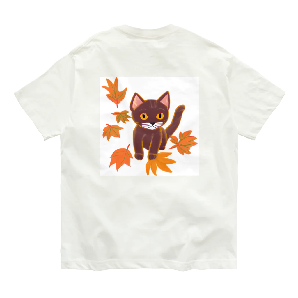 MYST_RIVENの紅葉と三毛猫 オーガニックコットンTシャツ