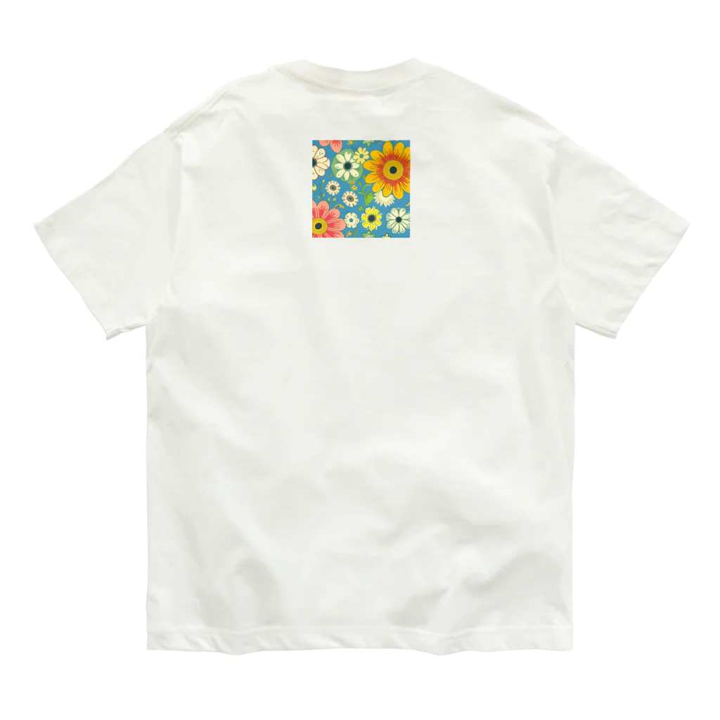 屋台 CLINICの北欧風フラワー（水色） Organic Cotton T-Shirt