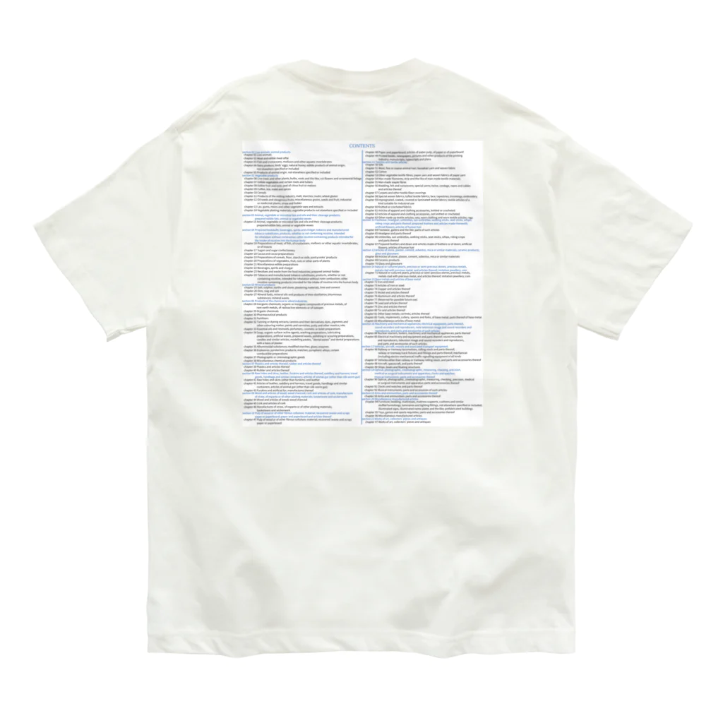 GreenCrane(グリーンクレーン出版)の[ENGLISH]輸出統計品目表(EXPORT STATISTICAL SCHEDULE) 2024 Box Small Logo スモールロゴ T-Shirts Tシャツ 背面には英語の部•類の目次 Organic Cotton T-Shirt