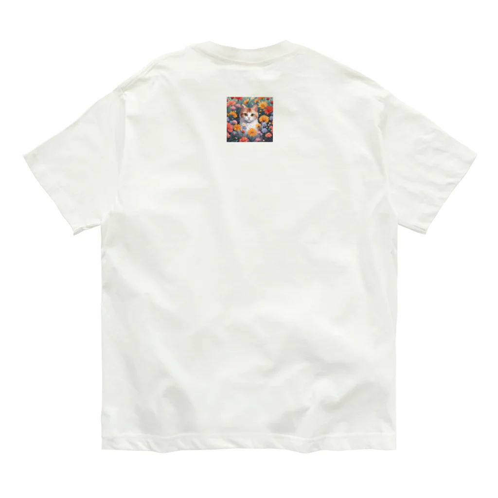 FLOWERアニマルのロココFLOWERキャットコスモス オーガニックコットンTシャツ