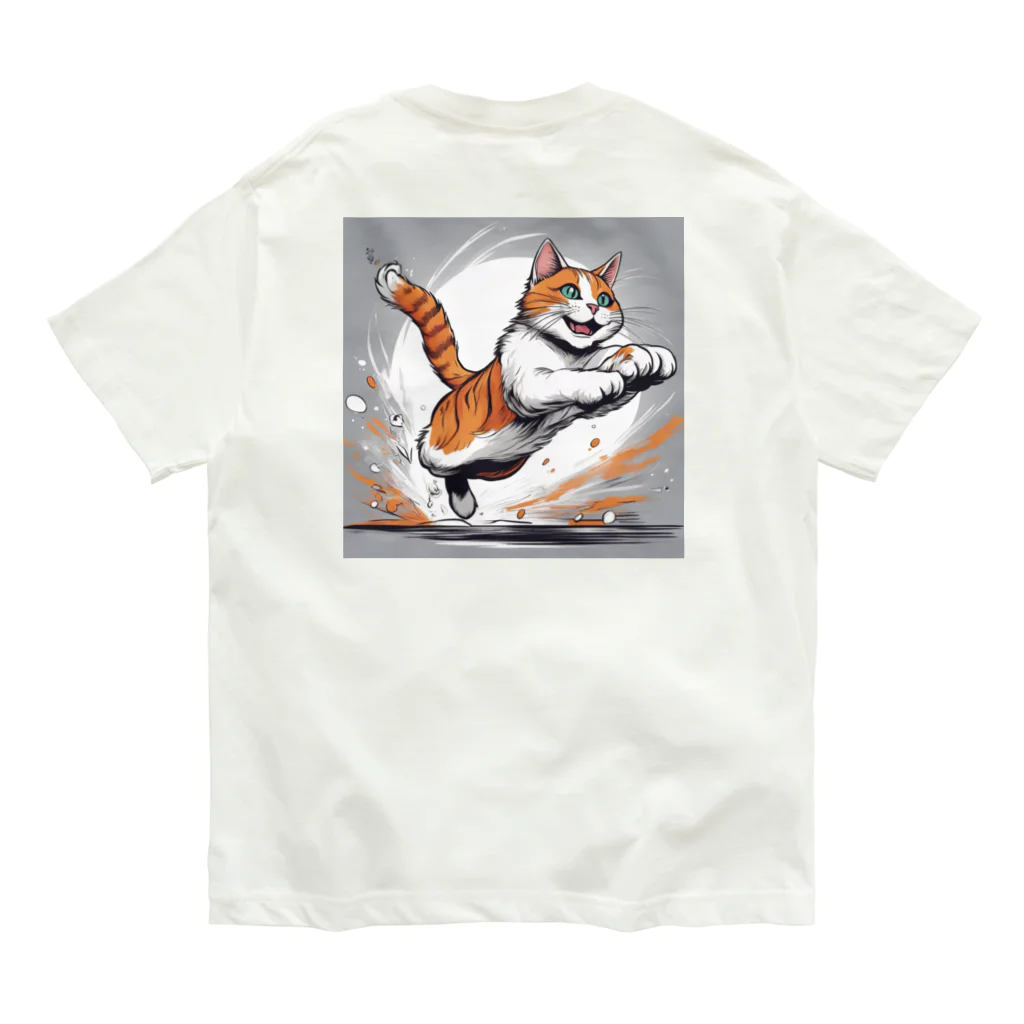 にゃんこーねこの飛ぶ猫 Organic Cotton T-Shirt