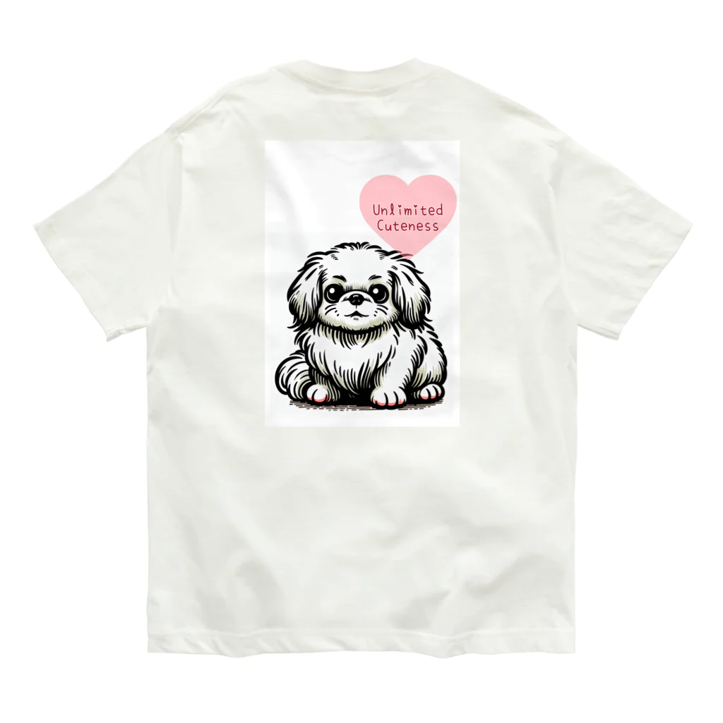 m_uu33ショップの可愛いペキニーズ オーガニックコットンTシャツ