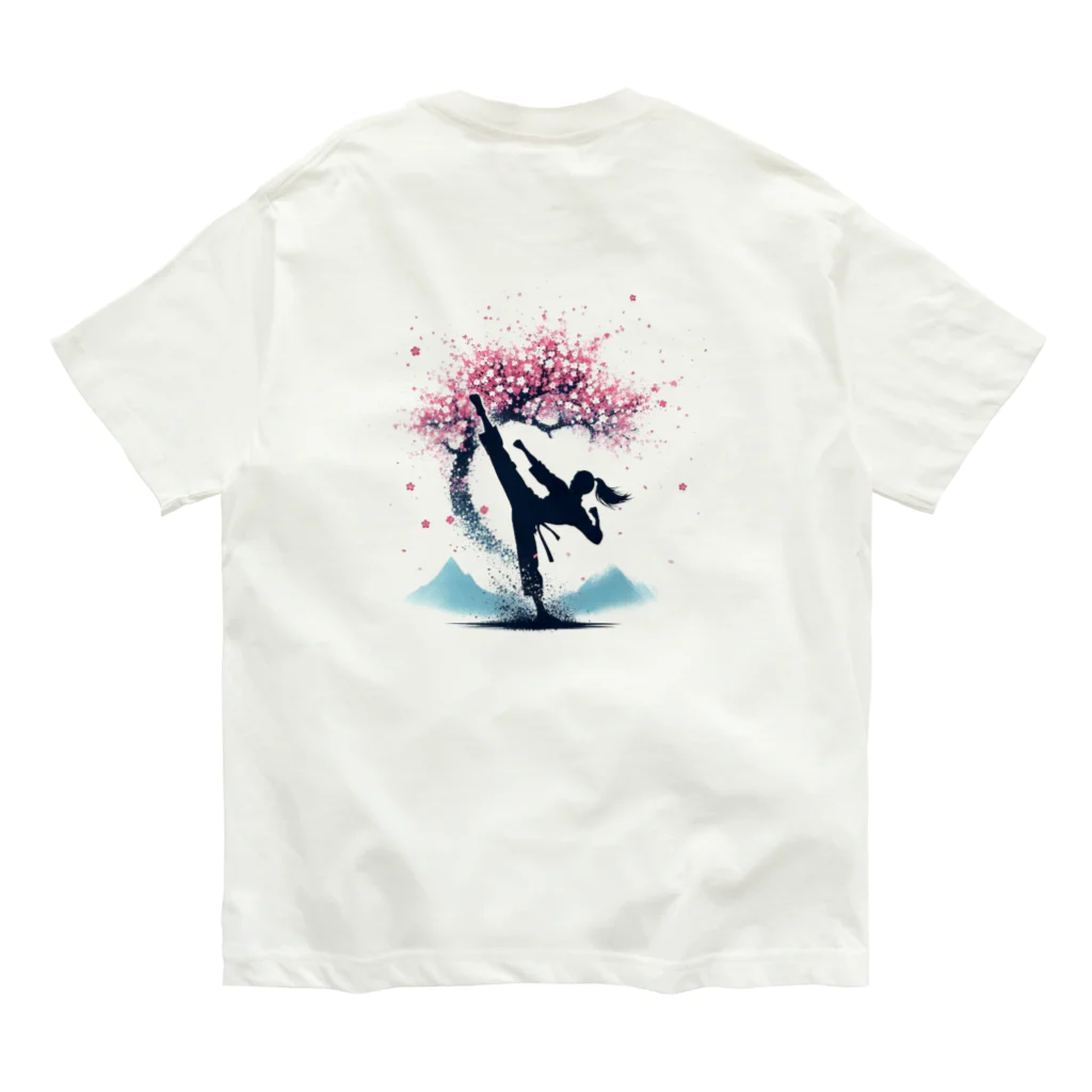 Yutaka_Hのハイキック背景桜Tシャツ オーガニックコットンTシャツ