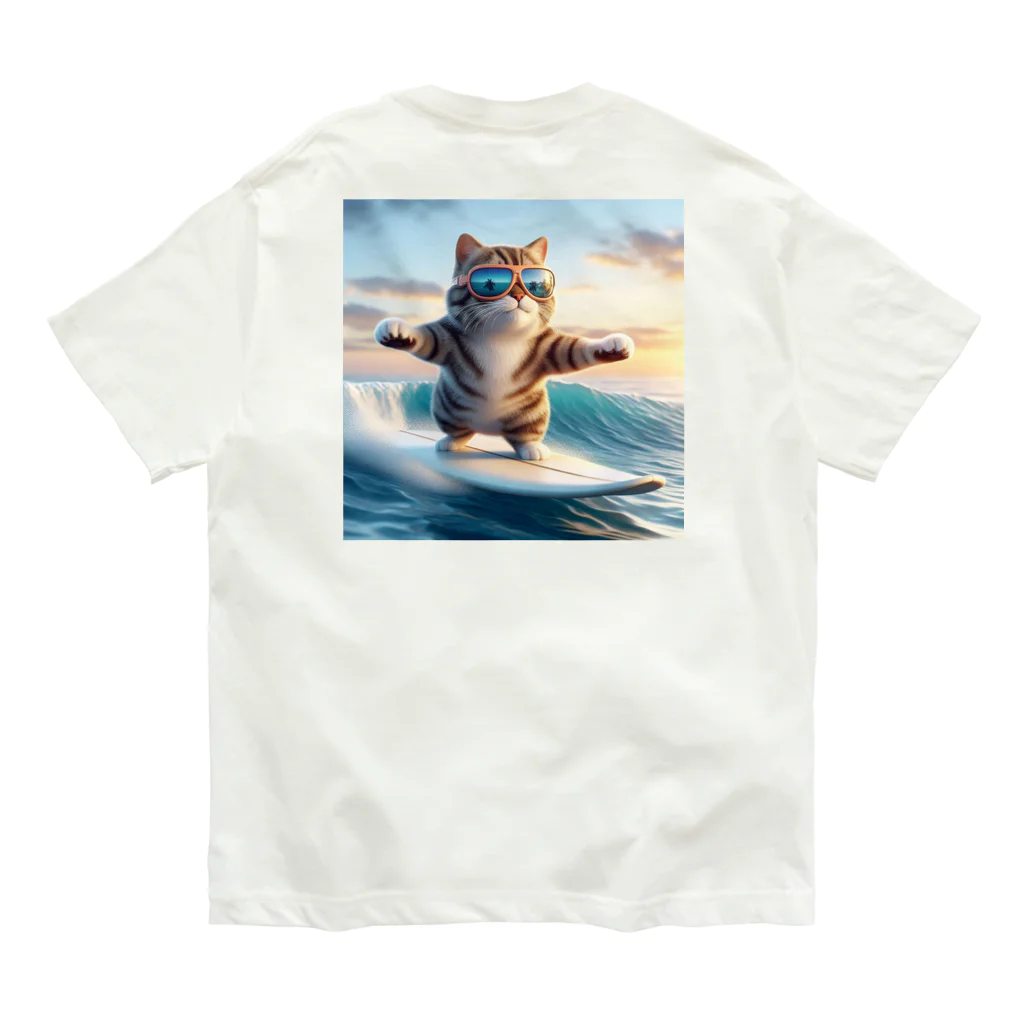 Creation CATの波乗りCAT オーガニックコットンTシャツ