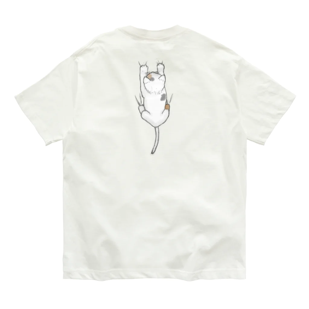 そらまめの着ると背中に三毛猫がしがみつく オーガニックコットンTシャツ