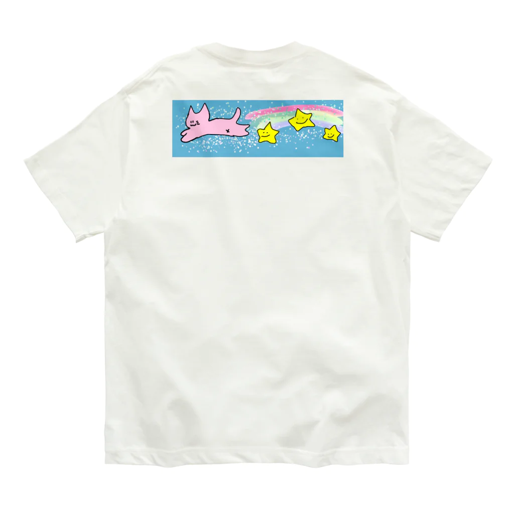 nyankonamidaの空　飛ぶ　ねこ オーガニックコットンTシャツ