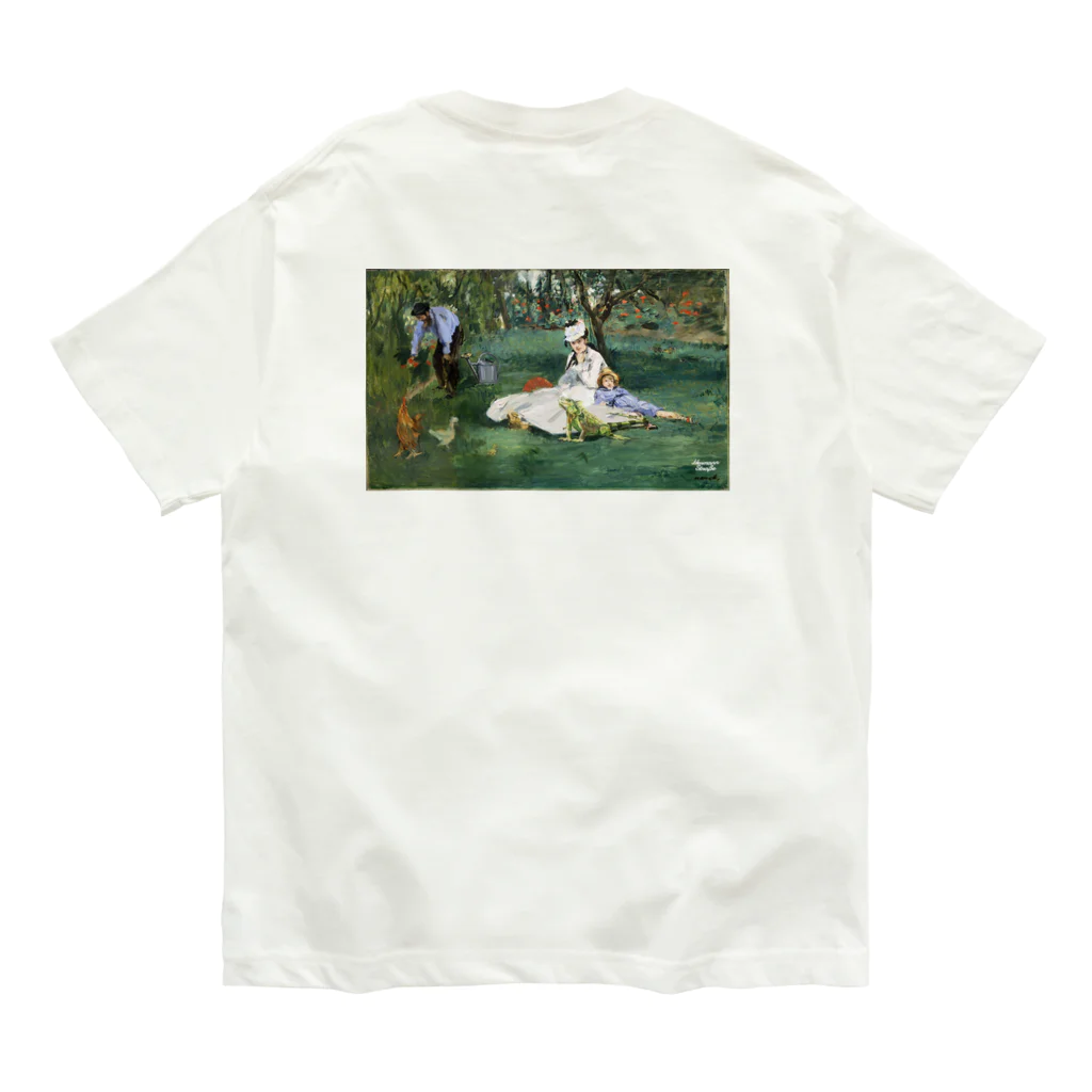 HermannStrasseのモネとグリーンイグアナ：バックプリント 유기농 코튼 티셔츠