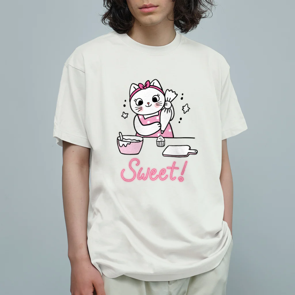 LoveAnimalの猫　お菓子づくり オーガニックコットンTシャツ