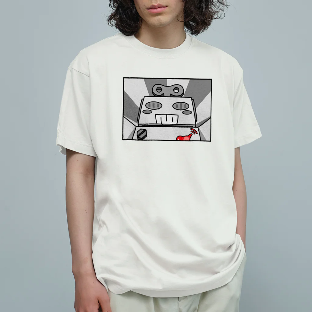 生物＝ケモノのヲ店のブリキ　モノクロ オーガニックコットンTシャツ