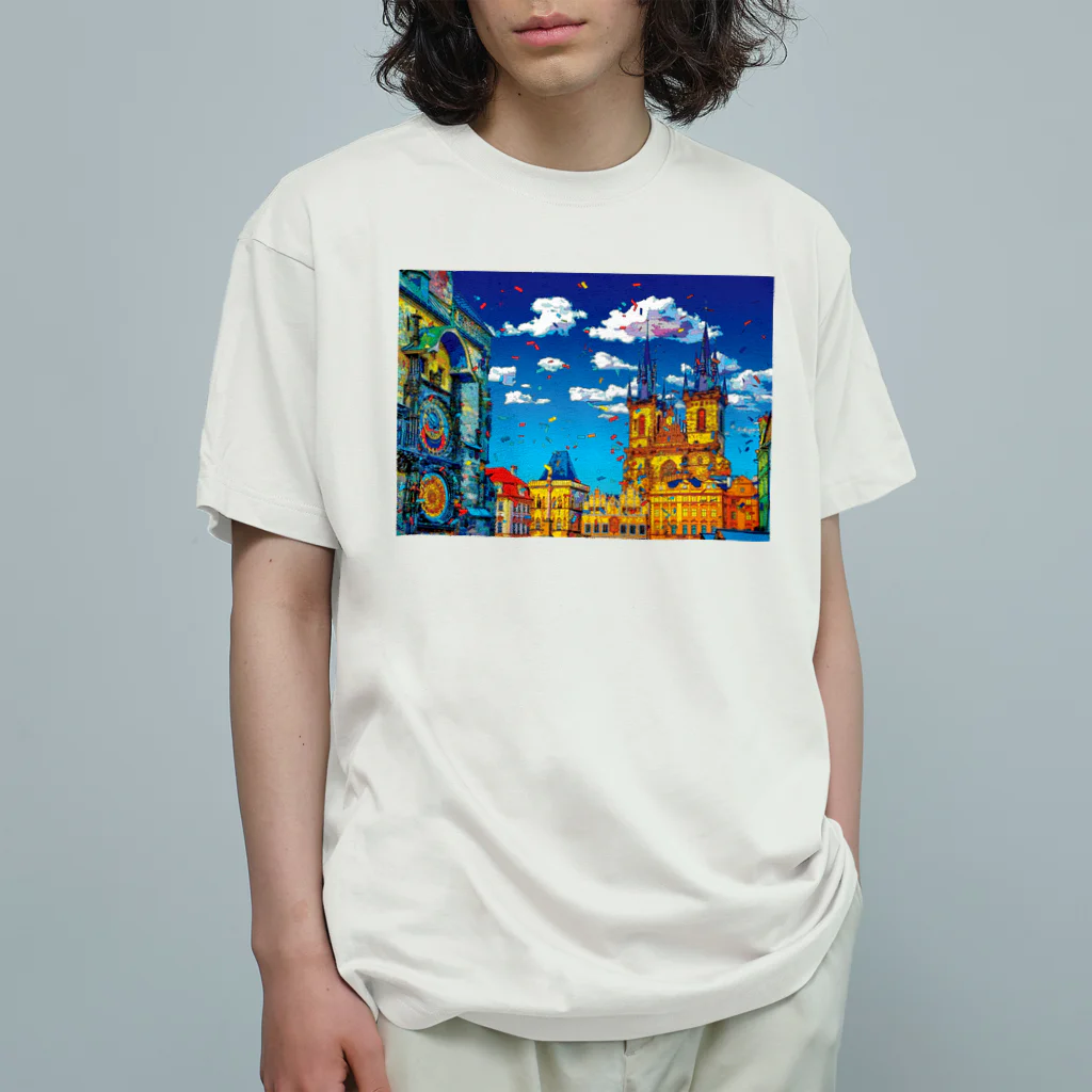 GALLERY misutawoのチェコ プラハの天文時計とティーン教会 Organic Cotton T-Shirt