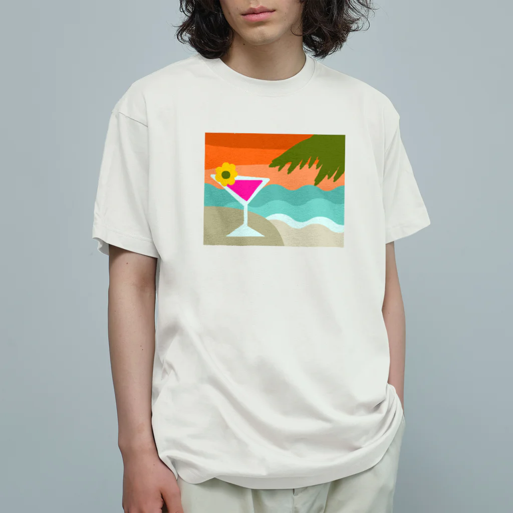 sandy-mのサンセットビーチでカクテルを オーガニックコットンTシャツ