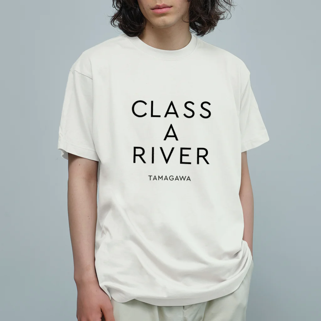 多摩川グッズストア SUZURI店のCLASS A RIVER［TAMAGAWA］ブラック オーガニックコットンTシャツ