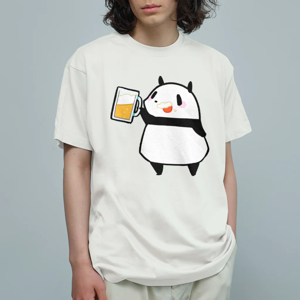 うさやのビールを飲んでご満悦のパンダ オーガニックコットンTシャツ