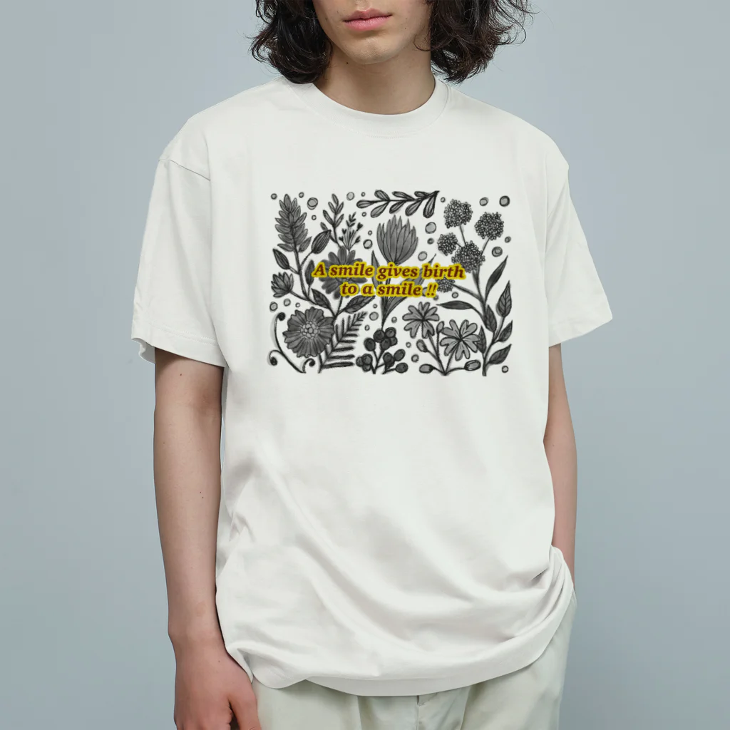 marimo shopのGarden flower モノクロ オーガニックコットンTシャツ
