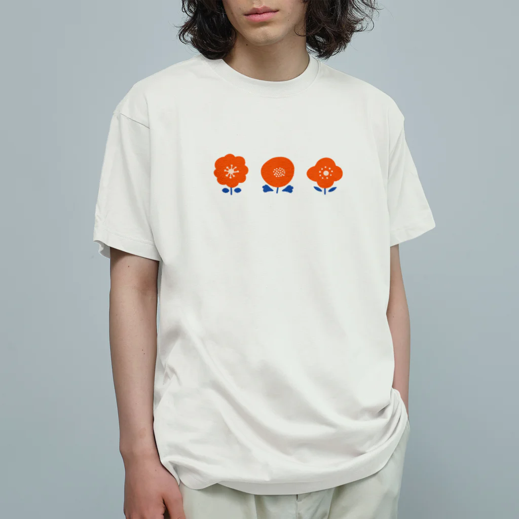 さちこの3つのお花( あか ) オーガニックコットンTシャツ