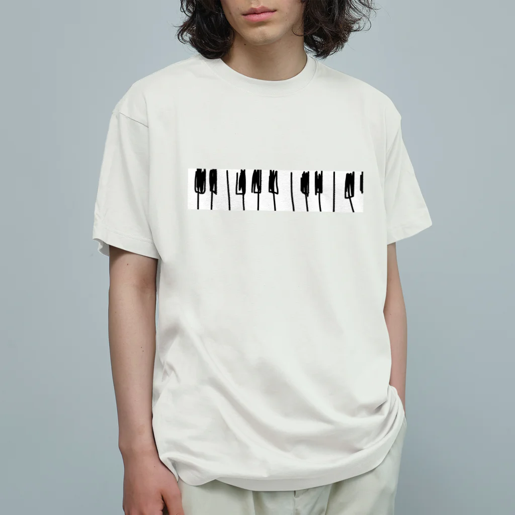 Naa Piano Music (ピアノデザインコレクション)の🎼 ピアノ 鍵盤　(モノクロデザインver.) オーガニックコットンTシャツ