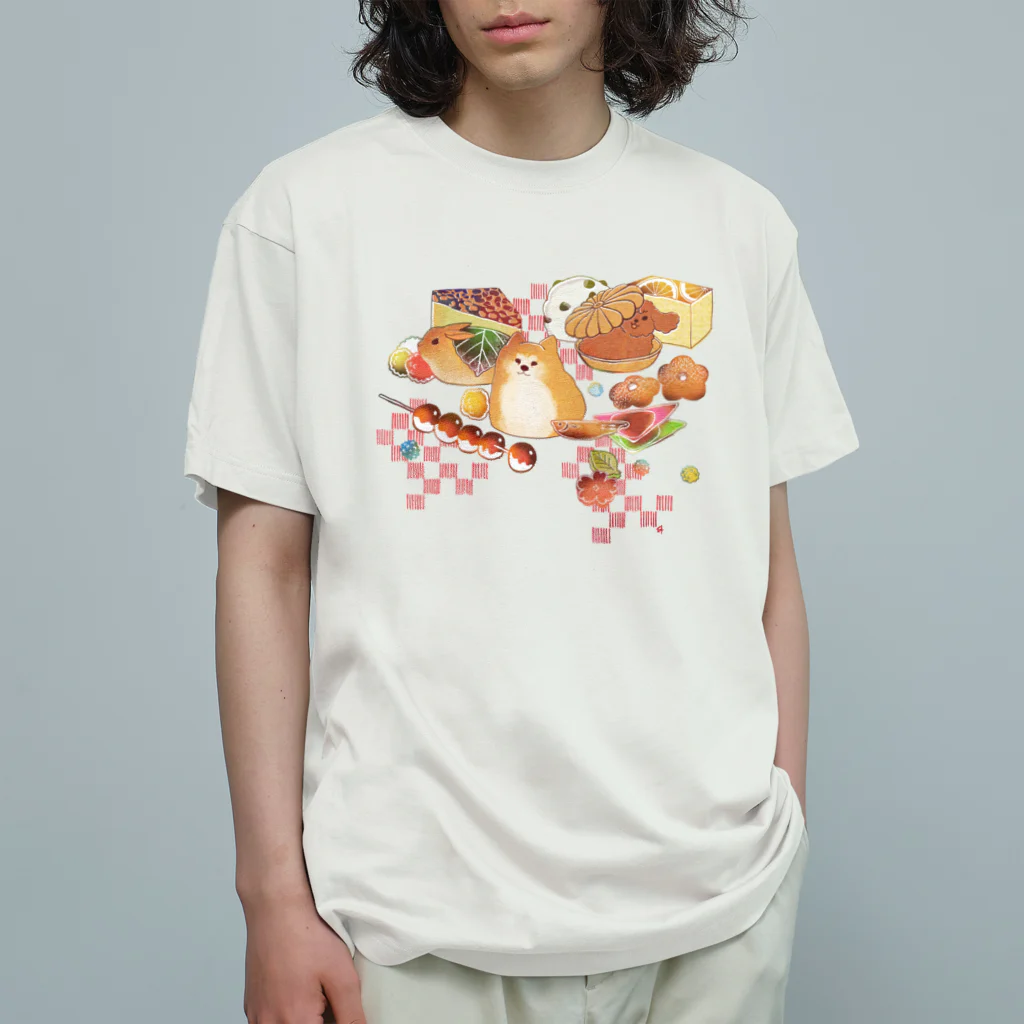 透月糖花のもふもふ和菓子ちゃん オーガニックコットンTシャツ