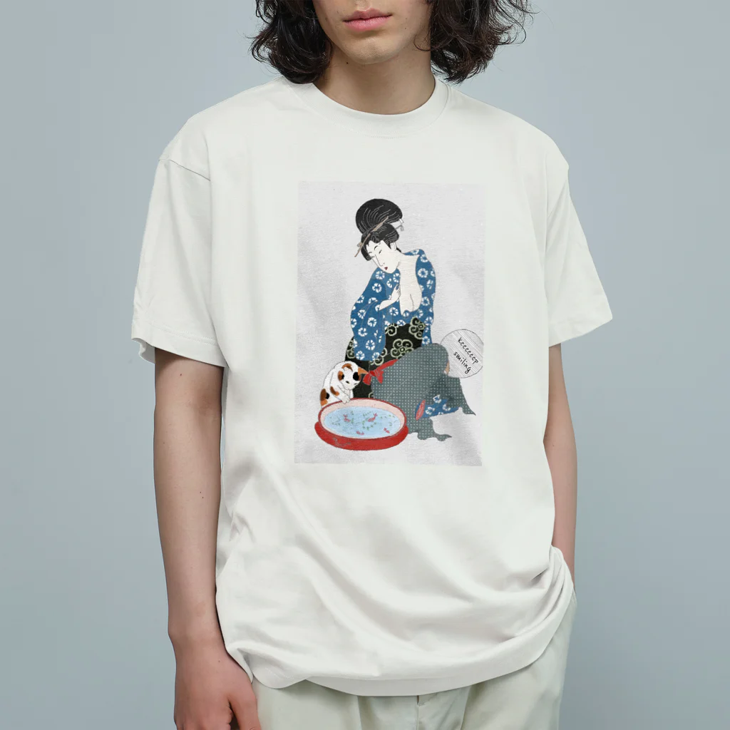 keeeeeep smilingの猫と金魚 Organic Cotton T-Shirt