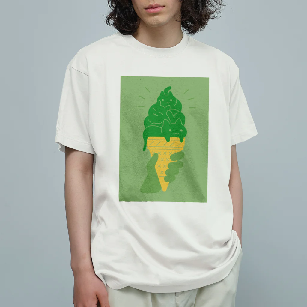 AI作家さむねこの作品集のIce Cat Matcha Organic Cotton T-Shirt