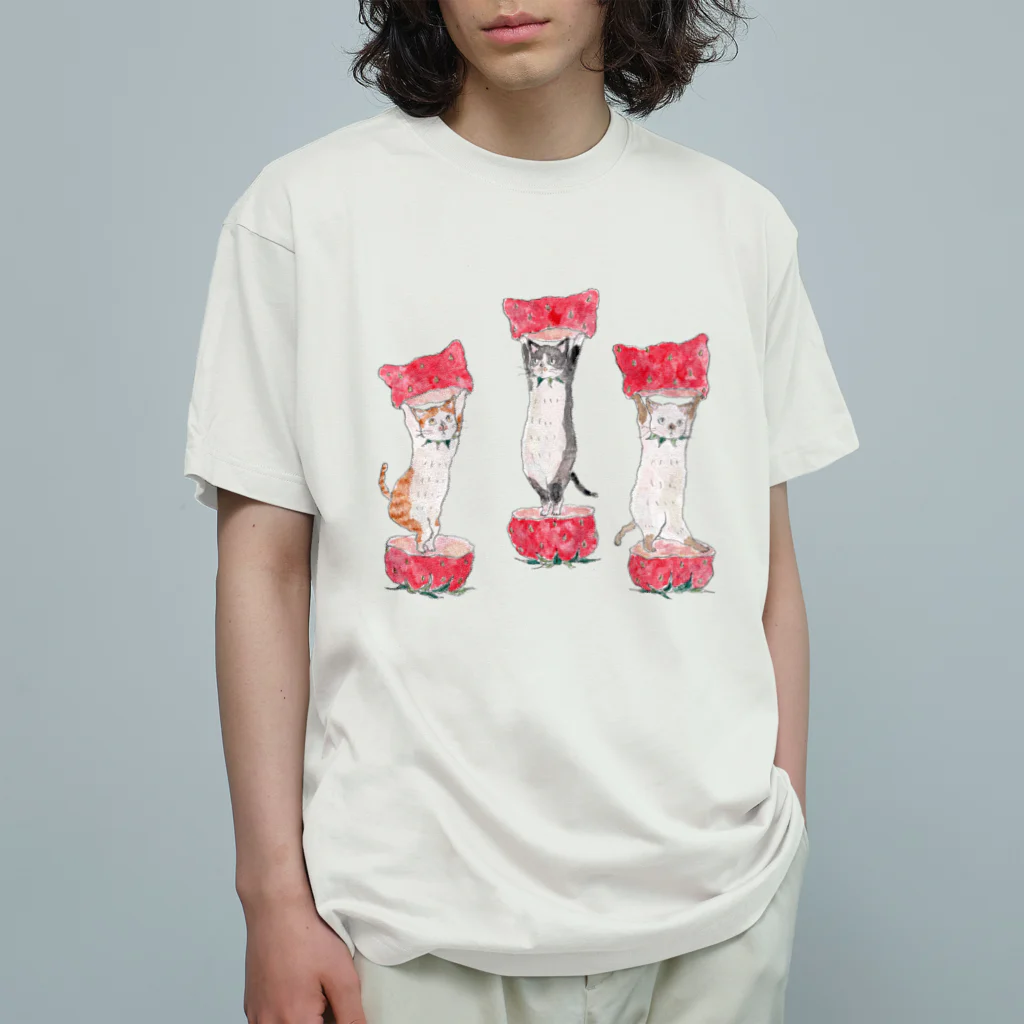 トコロコムギのいちごにゃんこ Organic Cotton T-Shirt