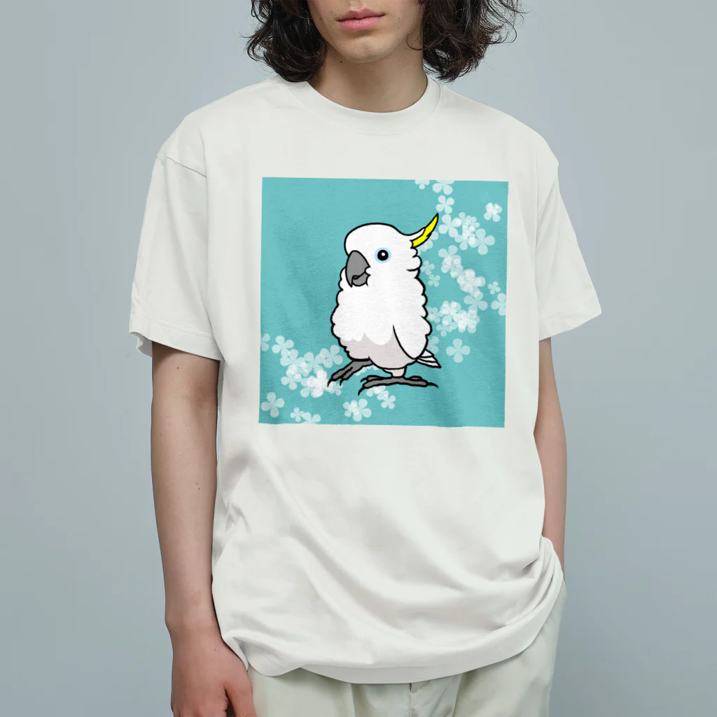white-cockatooの花とキバタン オーガニックコットンTシャツ