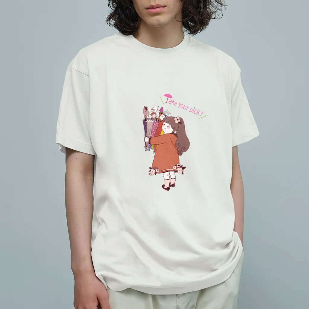 lalalaのお気に入りの傘　レッド オーガニックコットンTシャツ