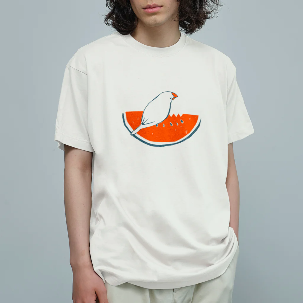 hayakawa(文鳥絵)のスイカ文鳥 オーガニックコットンTシャツ