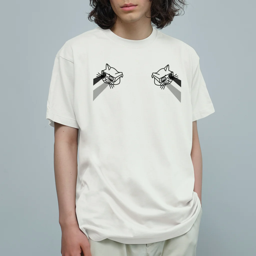 中華呪術堂（チャイナマジックホール）の【黒・前】3D猫 Organic Cotton T-Shirt