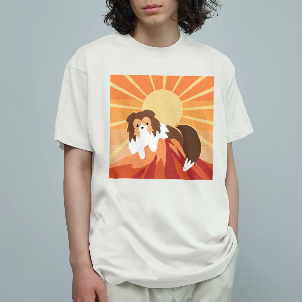 Kotetsu diary(SUZURI店)のシェルティ×富士山(赤) オーガニックコットンTシャツ