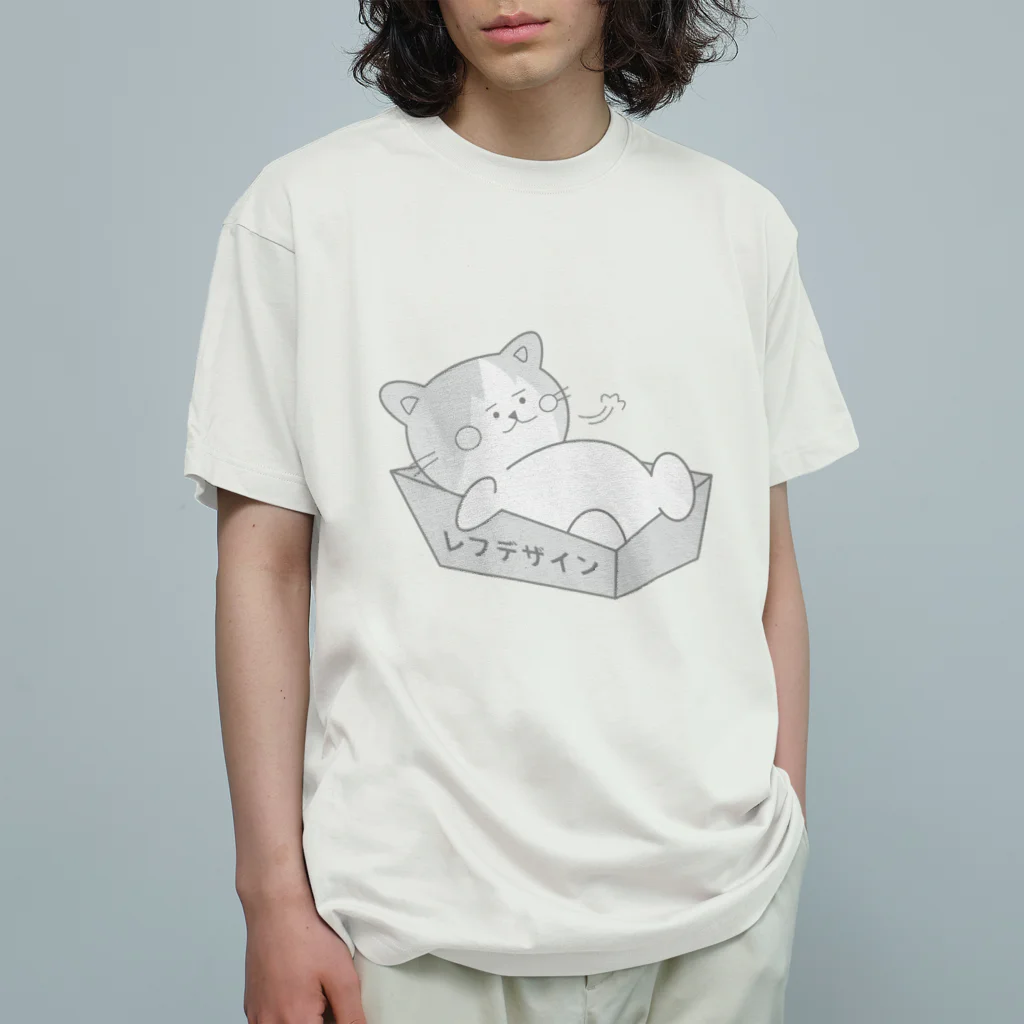 レフデザインのドヤ顔猫のノアくん　モノクロ オーガニックコットンTシャツ