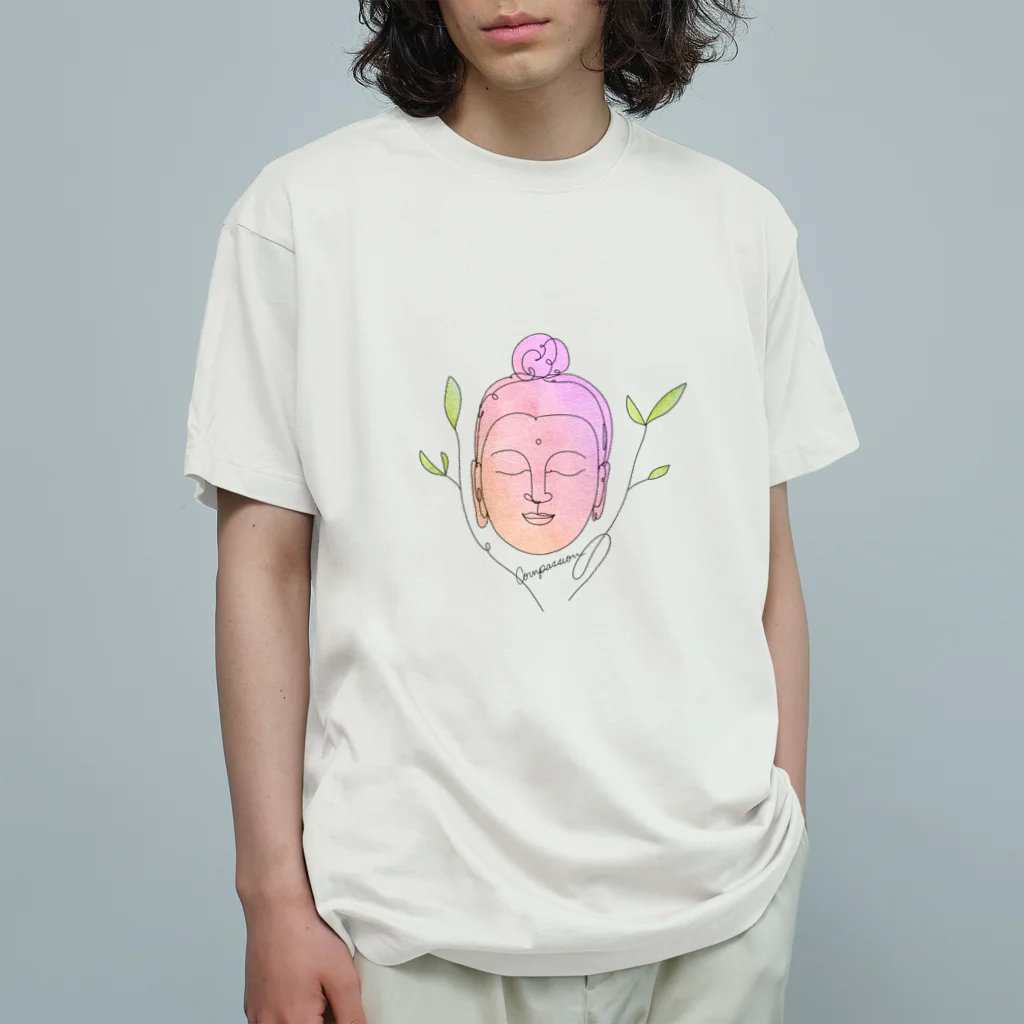 ドリゼラのおみやげ販売所のCompassion Buddha -ピンク- オーガニックコットンTシャツ