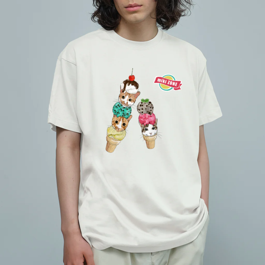 みきぞーん｜保護猫 ミッキー画伯と肉球とおともだちのrui&ram&ta-chan ice Organic Cotton T-Shirt