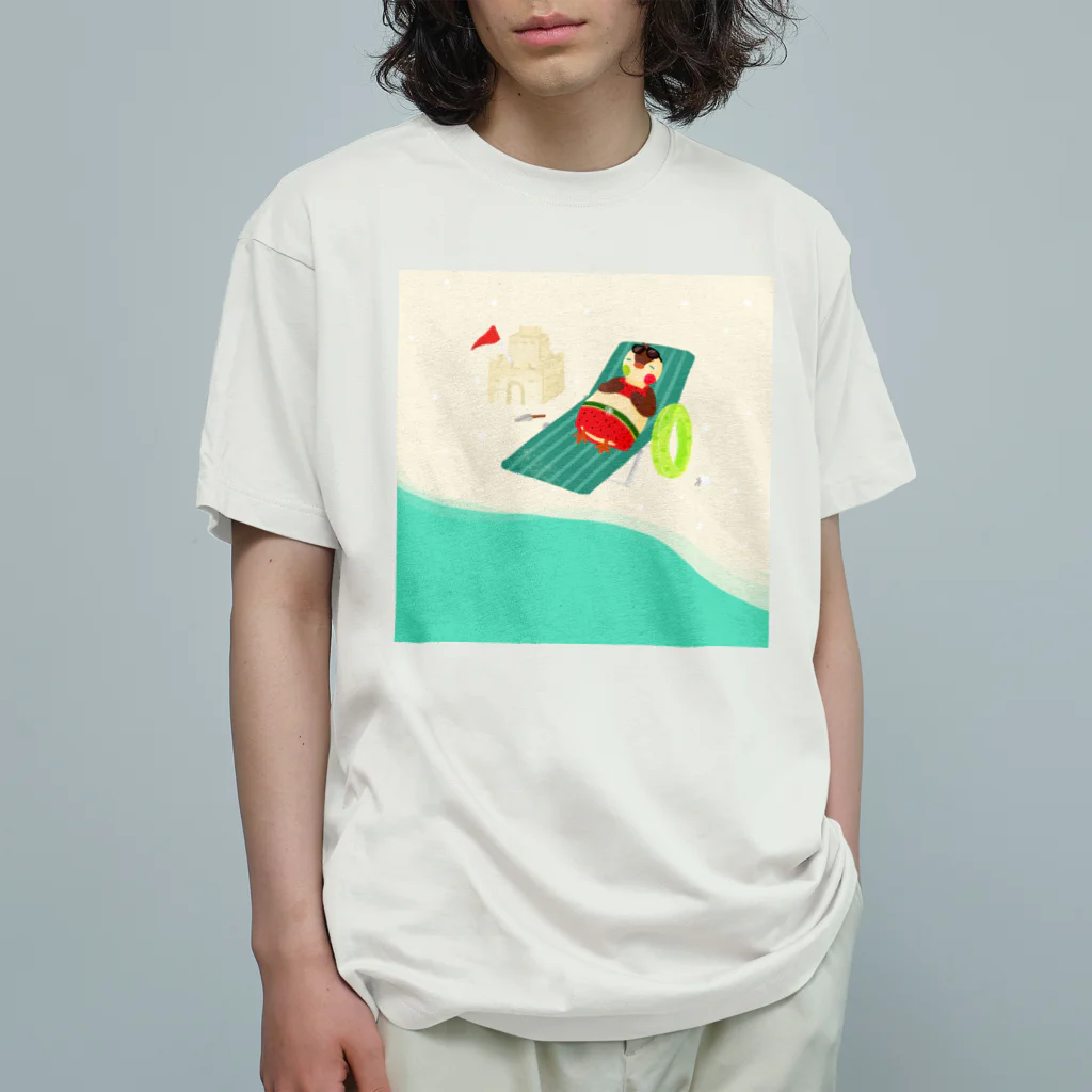 月見里 雀 -yamanashi suzume-のさまーばけーしょん中の雀 オーガニックコットンTシャツ
