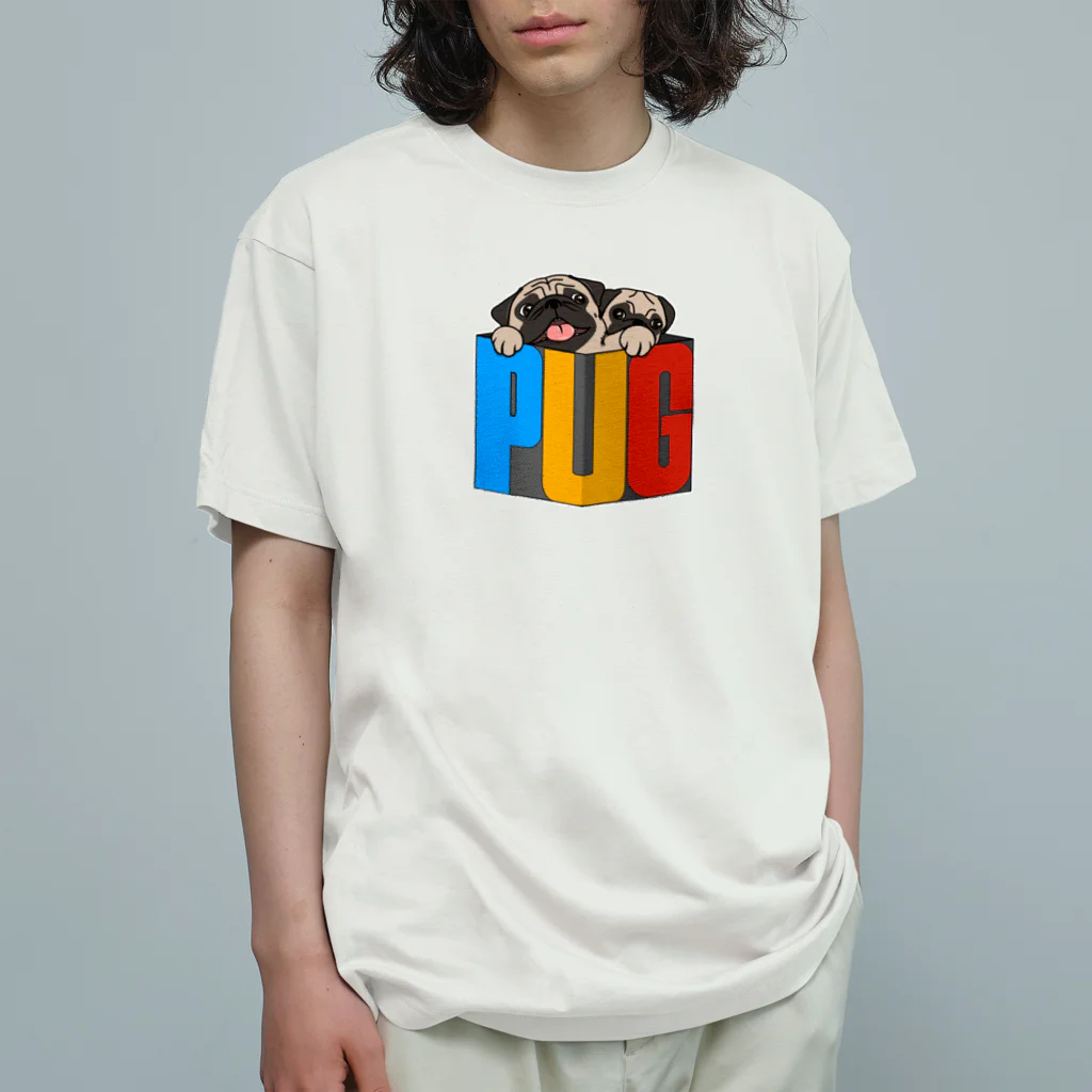 パグ PUG ぱぐ  OHMAI GALLERYのPUG-パグ-ぱぐ　道具箱ならぬパーグ箱から出たい親子パグ Tシャツ オーガニックコットンTシャツ