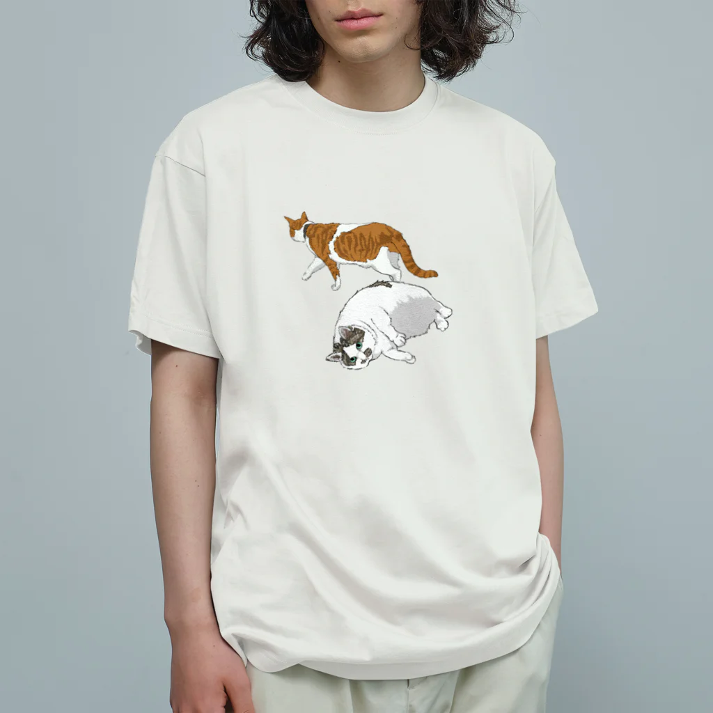 モモセ イトのアザラシ(猫)と(白茶)トラ(猫) Organic Cotton T-Shirt