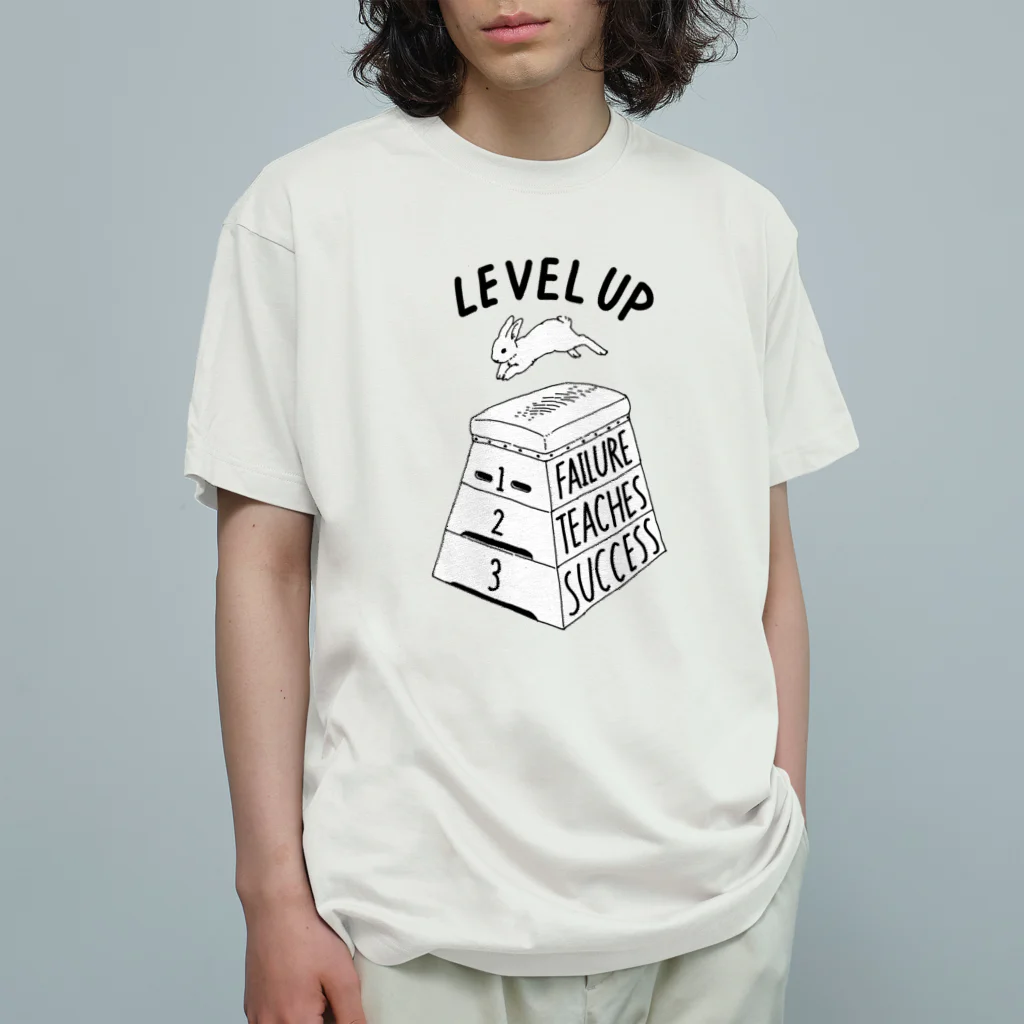 ねこぜもんのLEVEL UP FTS くろいロゴ オーガニックコットンTシャツ