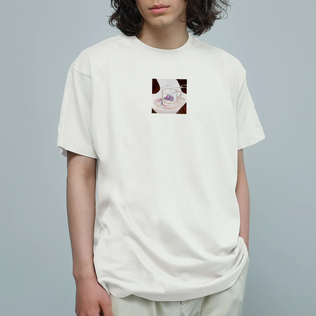 Atelier-Sの刺しゅうティーカップ オーガニックコットンTシャツ