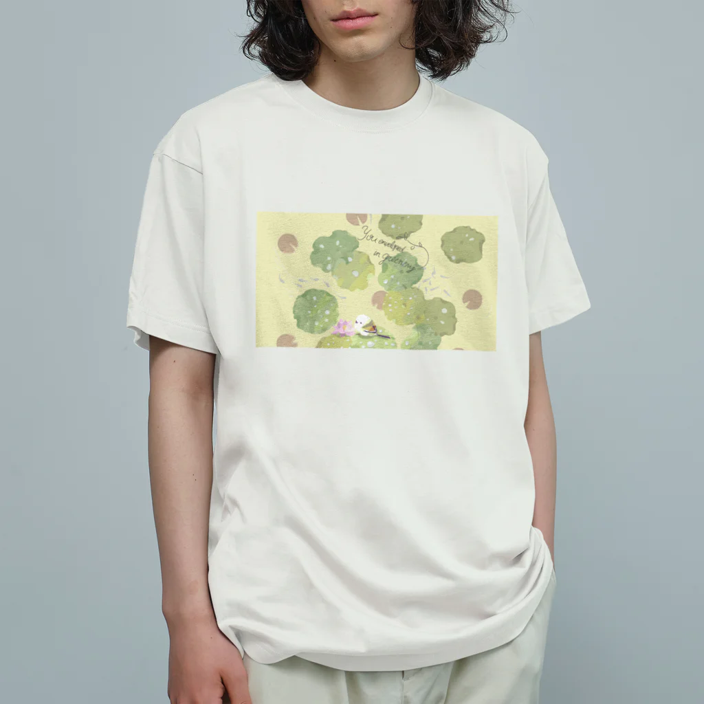 rina_suzuriのもふもふシマエナガ　蓮~greenery~　Tシャツ オーガニックコットンTシャツ