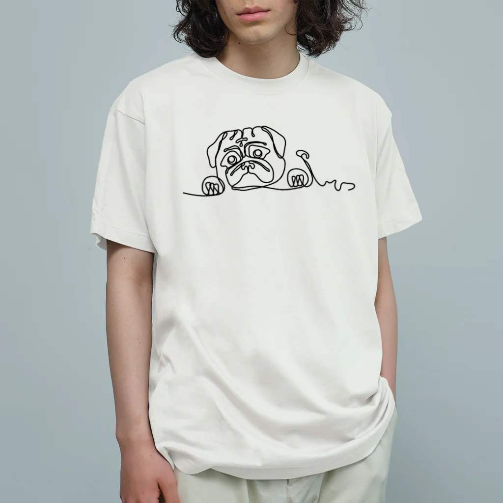 パグ PUG ぱぐ  OHMAI GALLERYのパグ一筆書Tシャツ オーガニックコットンTシャツ