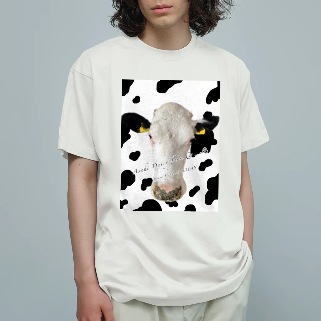 MISA’s Dairy Farmのまるちゃん(社名入りWBホルスタイン牛柄ver.) Organic Cotton T-Shirt