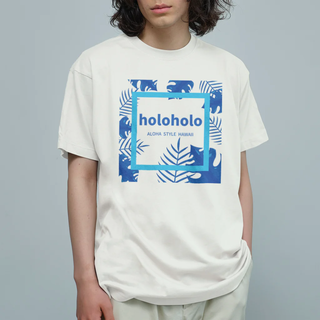 アロハスタイルハワイのholoholo（ホロホロ）ハワイ語　ブルー オーガニックコットンTシャツ