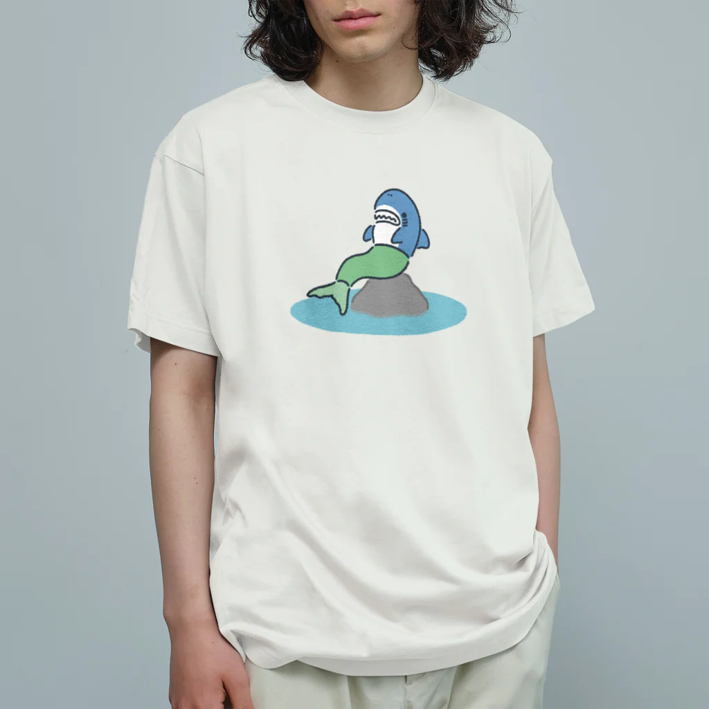 サメ わりとおもいの半魚サメ オーガニックコットンTシャツ