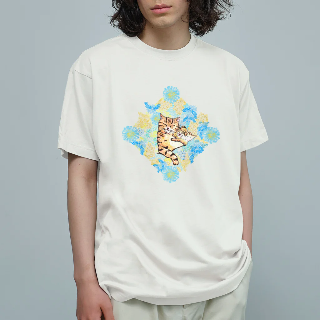 猫竹（nekotake)の花の中にキジトラ猫たち Organic Cotton T-Shirt